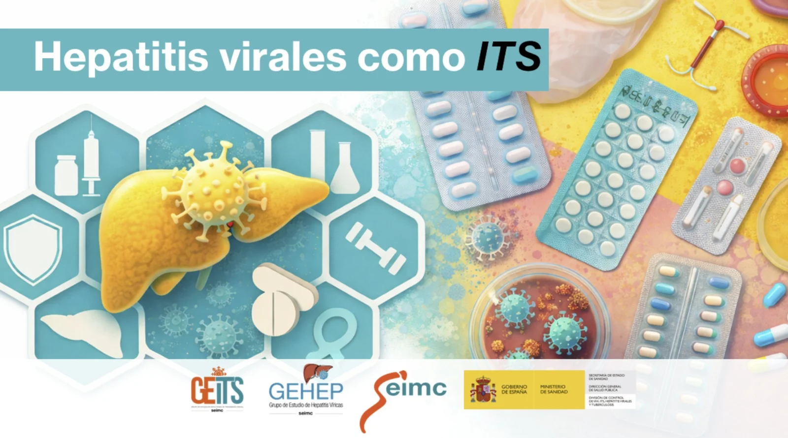 Plakat webinara GEITS–GEHEP Hepatitis virales como ITS s logotipima organizatora