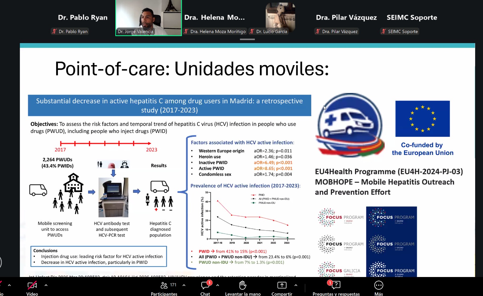 Jorge Valencia predstavlja slajd o mobilnim jedinicama za probir s logotipom MOBHOPE-a tijekom webinara GEITS–GEHEP