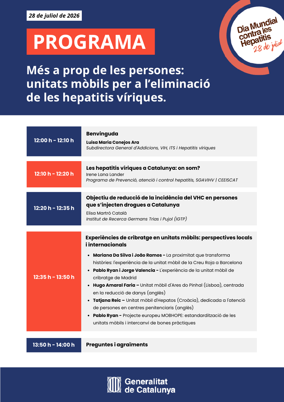 Program webinara Generalitat de Catalunya povodom Svjetskog dana hepatitisa, 28. srpnja 2026.
