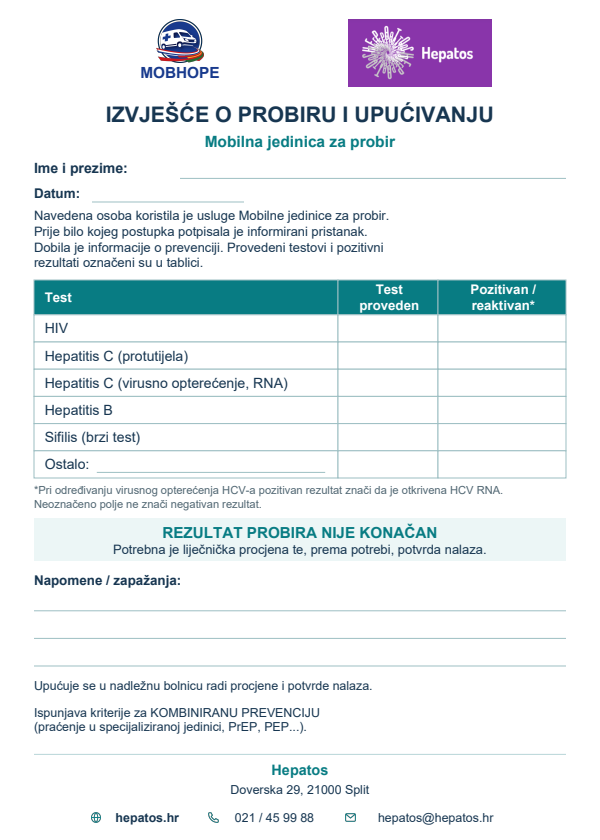 First page of the Croatian screening and referral form for Hepatos
