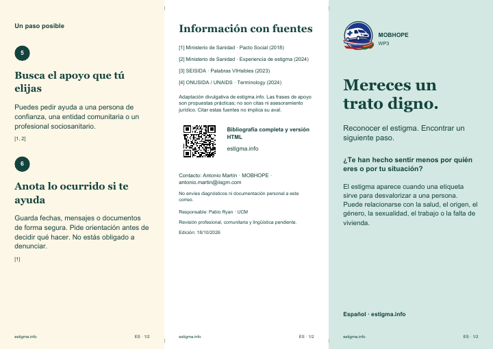 Outside face of the stigma leaflet · Understanding stigma · General public · Spanish